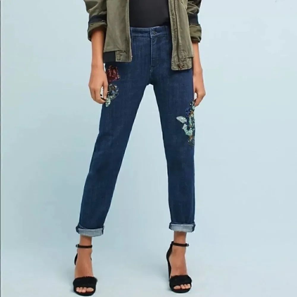 Anthropologie Pilcro & The Letterpress Slim Boyfriend Jeans Sequin Applique